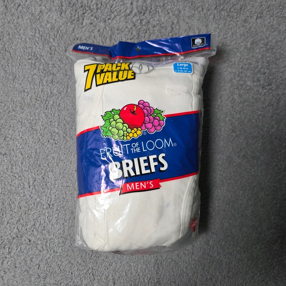 Fruit of the Loom Mens L Briefs White 7-Pack 100% Classic Full Cut 2005 Vintage